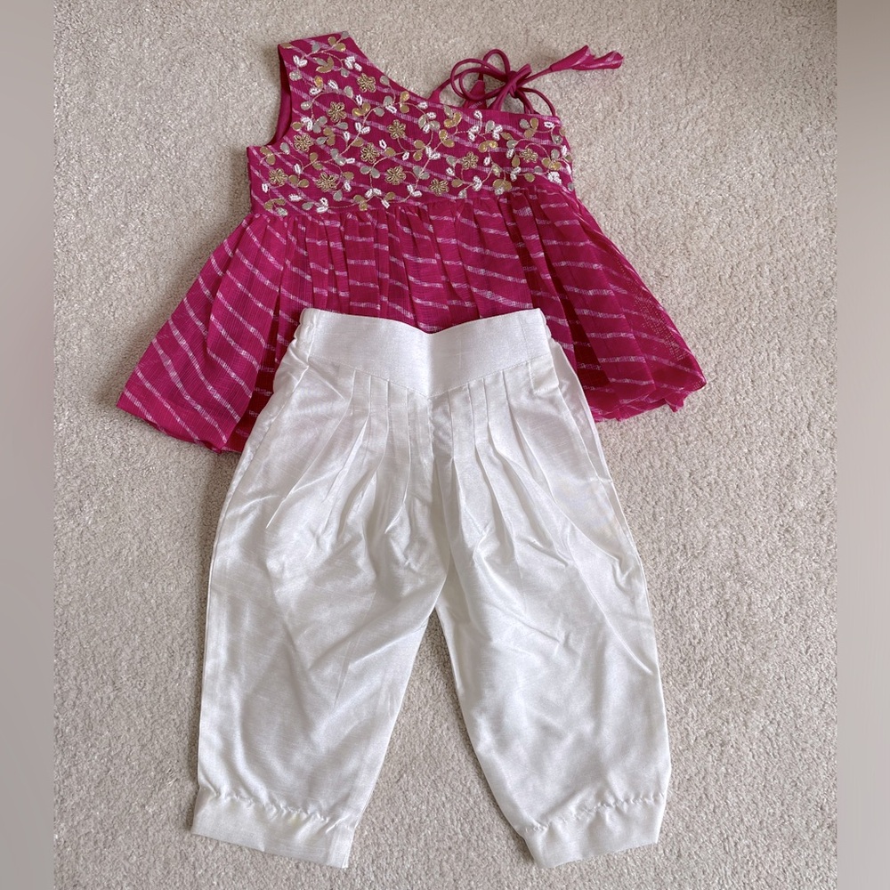 Little Muffet - One shoulder top toddler girl Indian outfit with dhoti pants